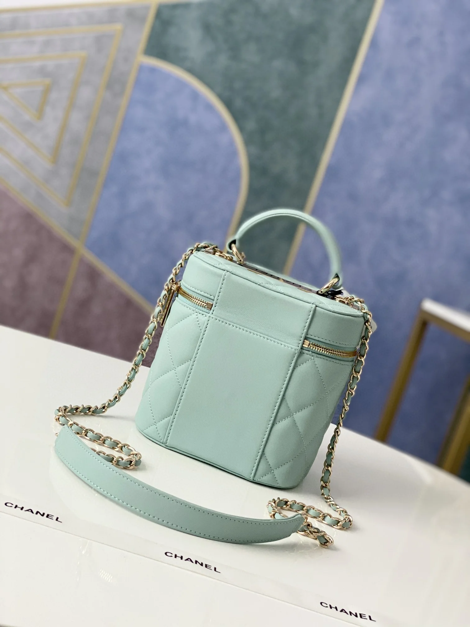 Chanel Vanity Case Gold Hardware Light Green For Women, Women’s Handbags, Shoulder Bags 9.4in/24cm