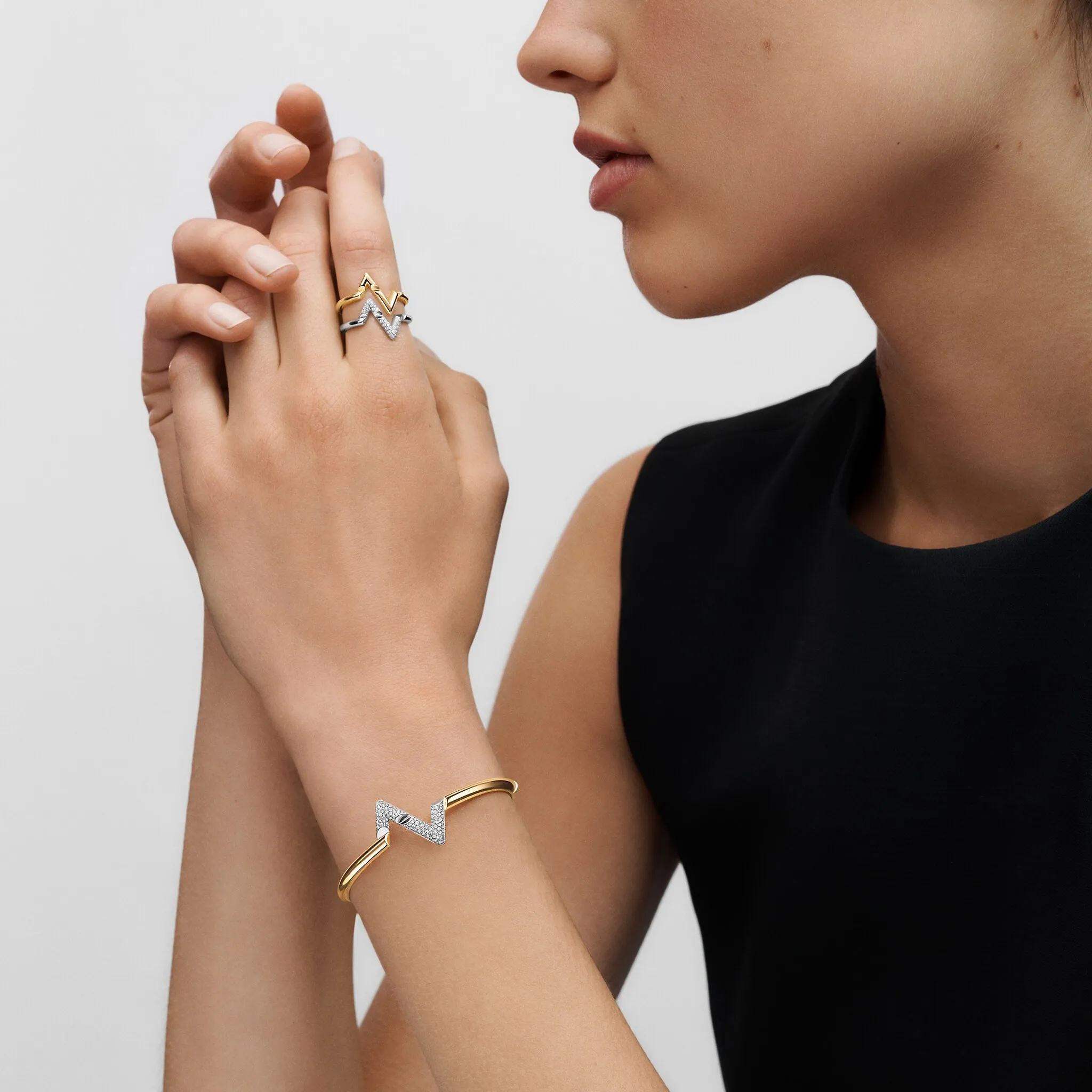 Louis Volt Upside Down Yellow and White Gold and Diamond Bracelets