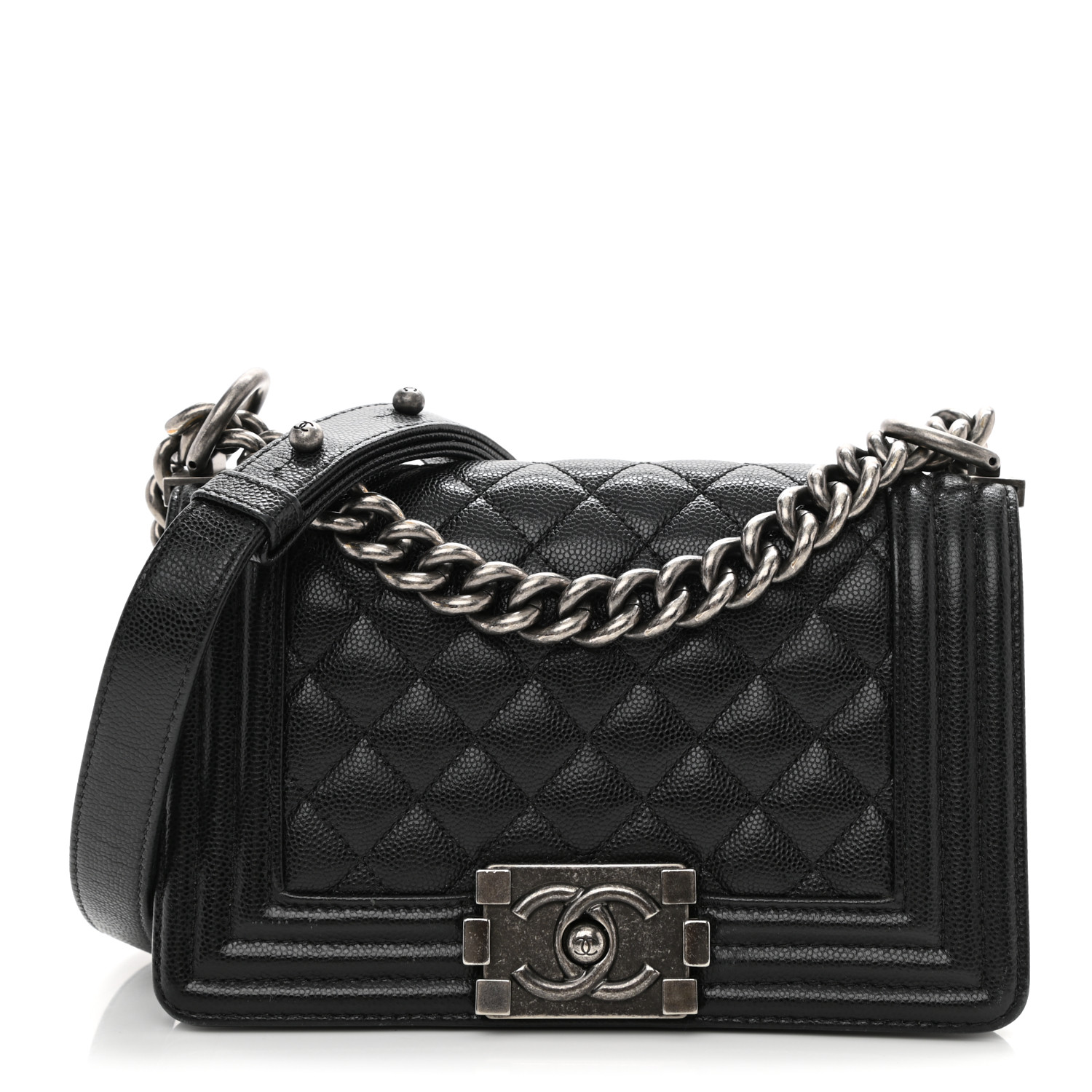 Caviar Quilted Small Boy Flap Black-silver buckle
