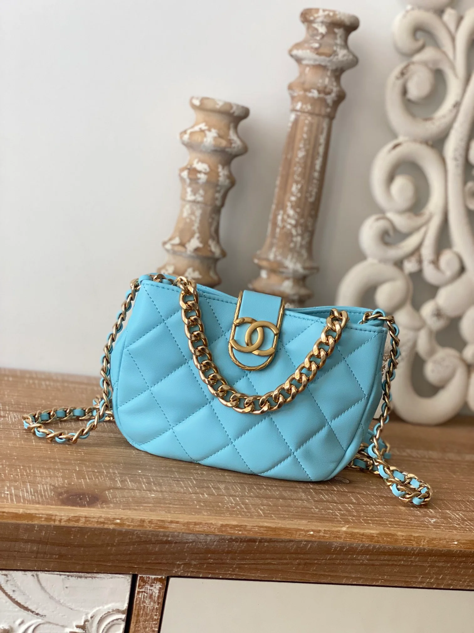 Chanel Small Hobo Bag Gold Hardware Blue For Women, Women’s Handbags, Shoulder Bags 7.5in/19cm
