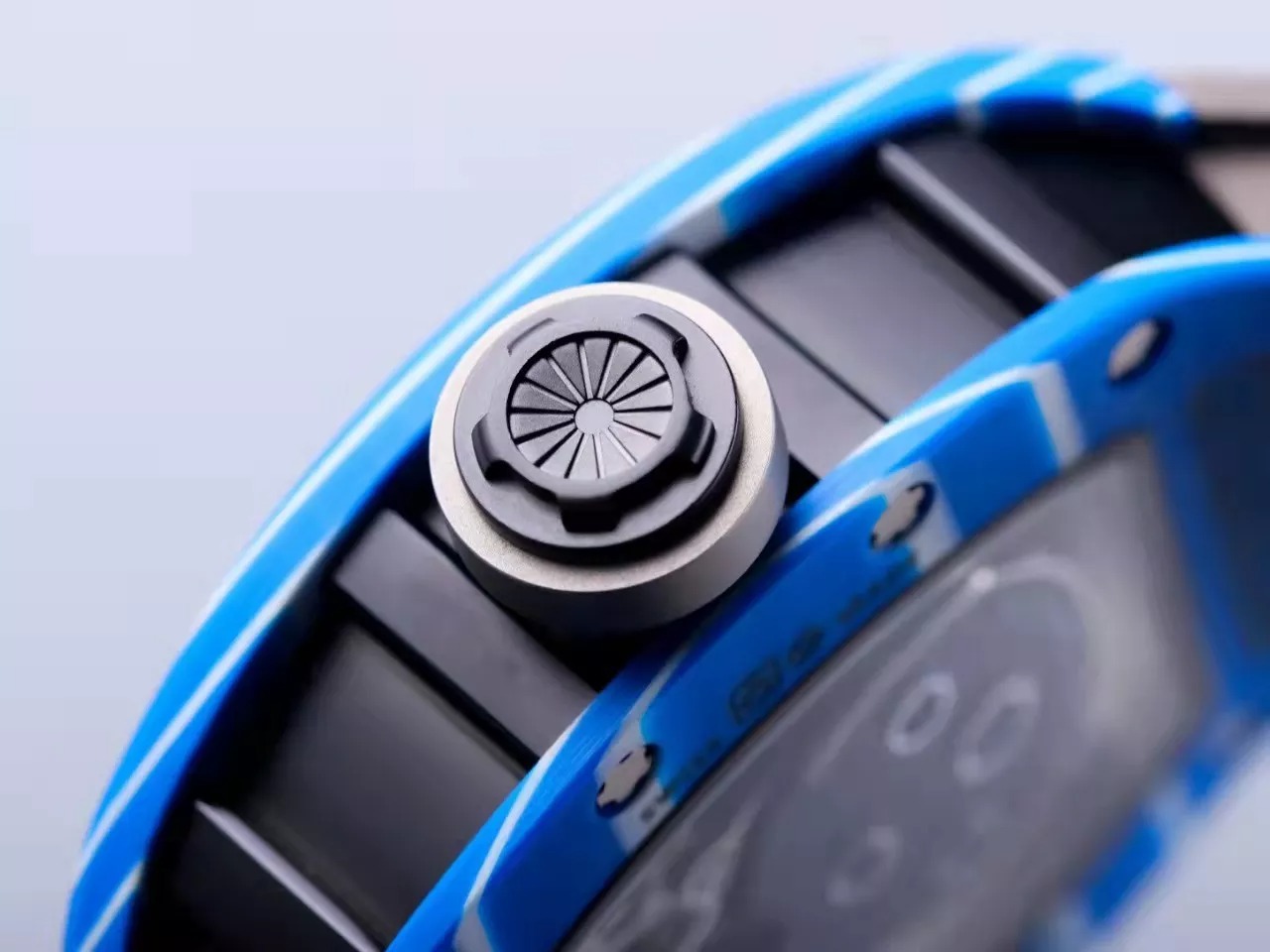 RM 52-01 Skull Black Dial Blue Bezel Black Rubber Strap JB Tourbillon