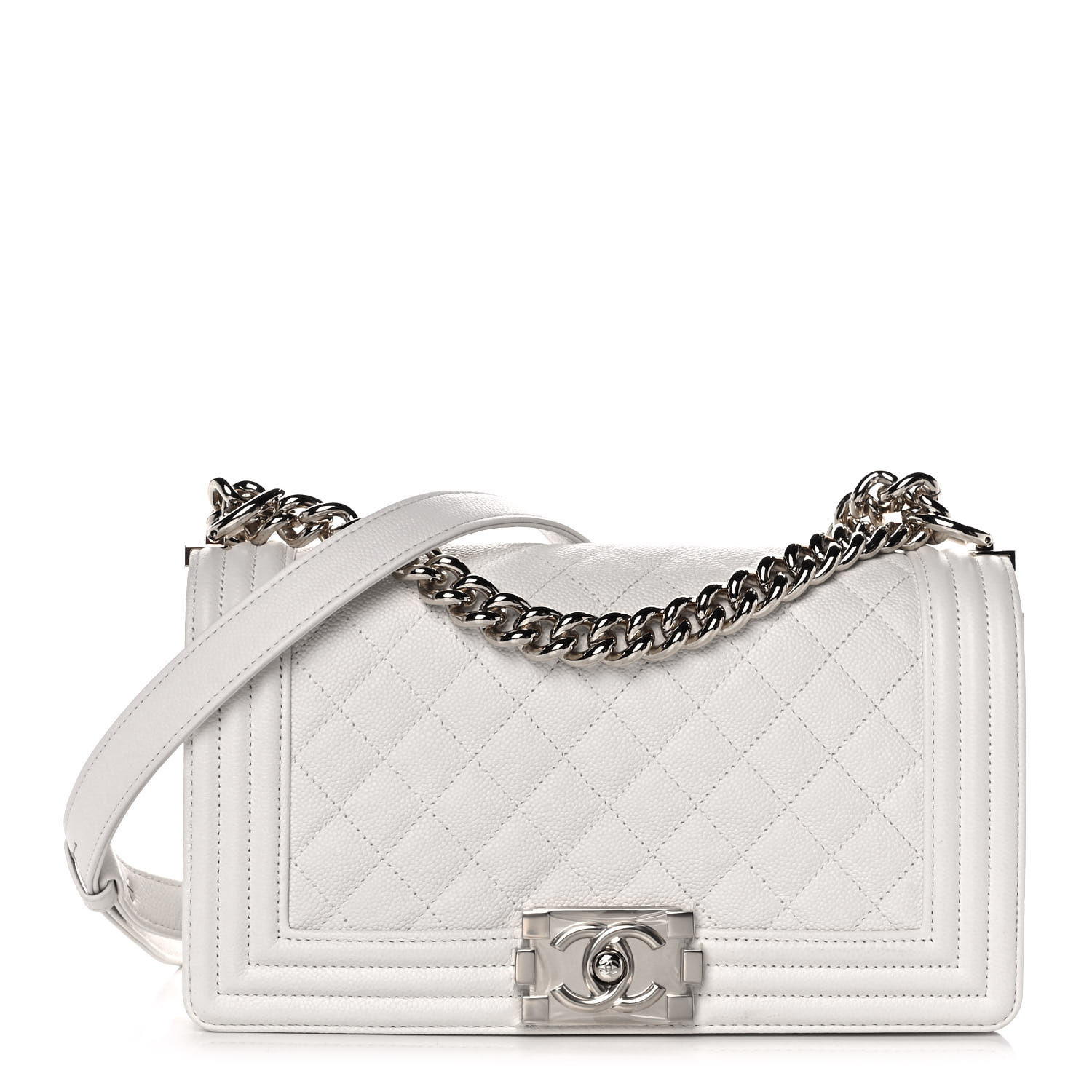 White / Nude Quilted Caviar Medium