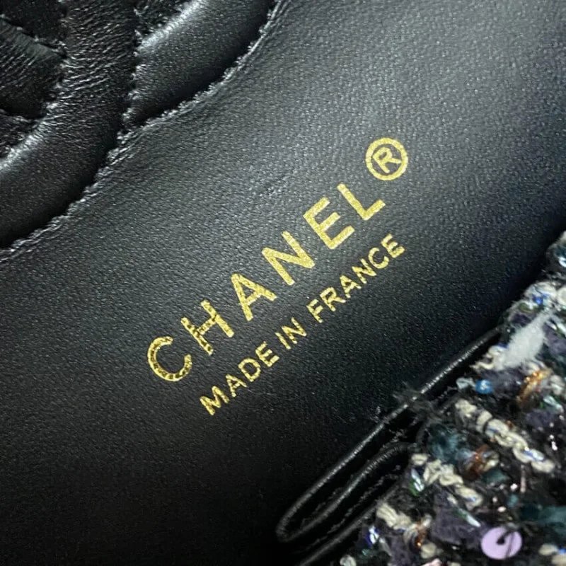 Chanel Class-Flap Bag In Navy Blue &Amp Multicolor Glittered Tweed 1112