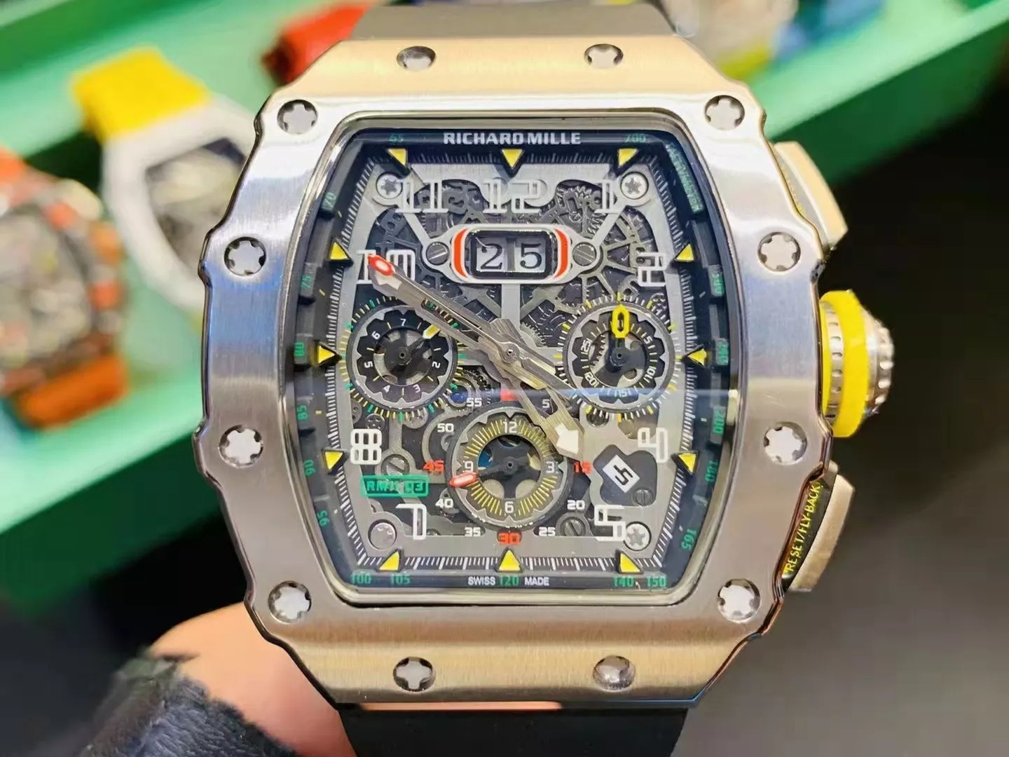 RM 11-03 Skeleton Dial White Bezel Black Rubber Strap ZY 7750