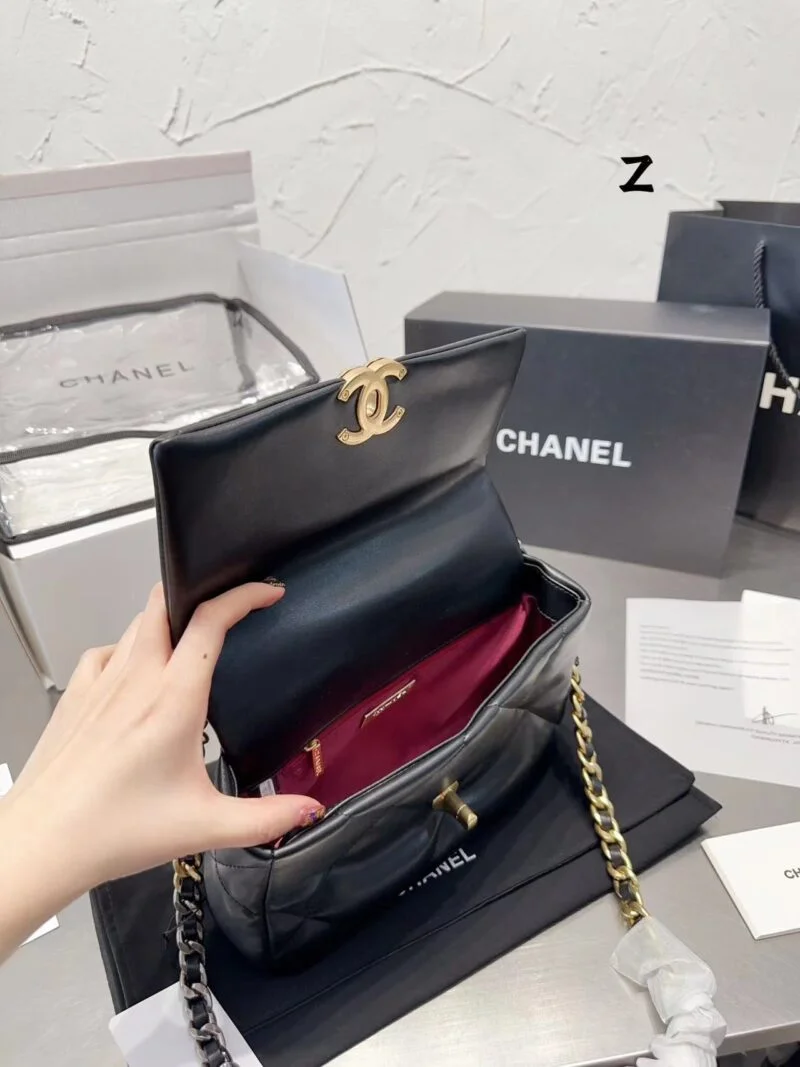 Chanel 19 Hand 2Way Chain Shoulder Bag As1160 Lamb Leather Black Used Women