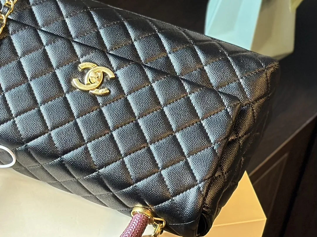 Caviar Lizard Embossed Quilted Small Coco Handle Flap