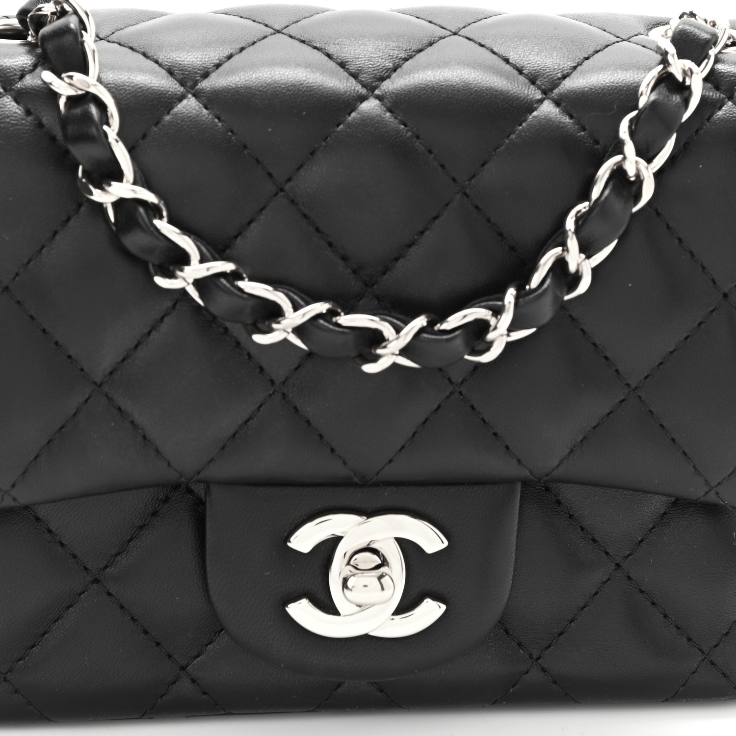 Lambskin Quilted Mini Square Flap Black