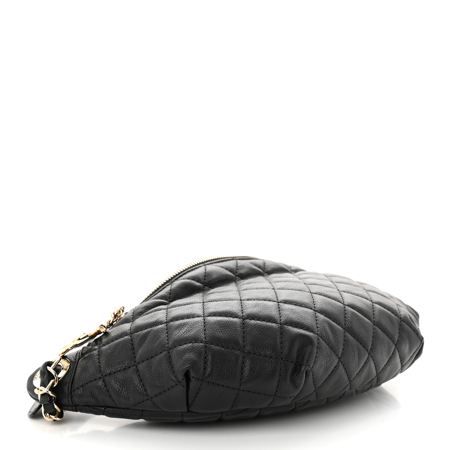 Calfskin Quilted Banane Waist Bag Fanny Pack Black