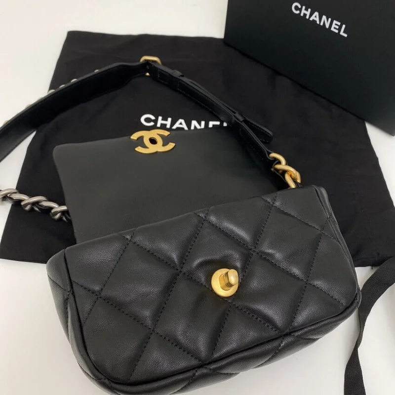 Chanel Lambskin Quilted Chanel 19 Waist Bag As1163 Black