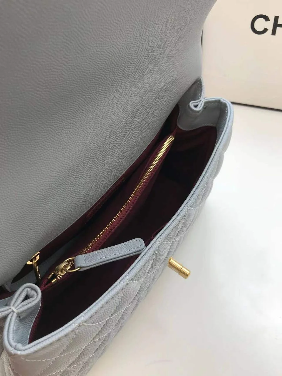 Chanel Large Flap Bag With Top Handle Light Grey For Women, Womens Handbags, Shoulder And Crossbody Bags 11in/28cm A92991