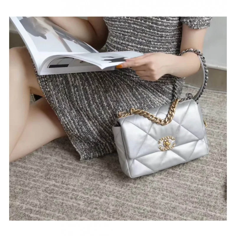 Chanel 19 Flap Bag As1160 Silver