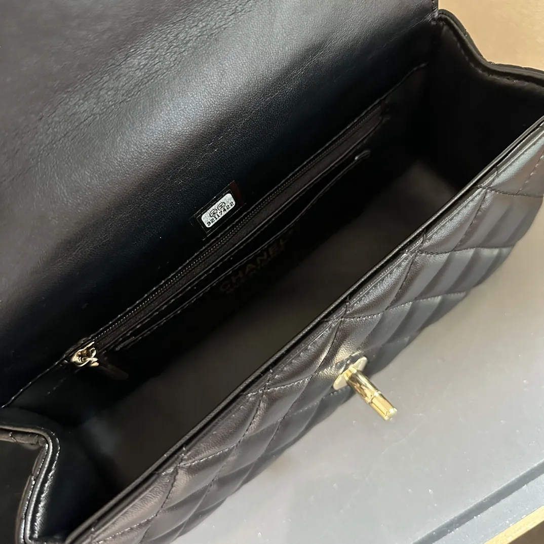 Lambskin Quilted Crystal Top Handle Rectangular Flap