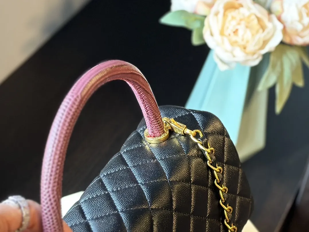 Caviar Lizard Embossed Quilted Small Coco Handle Flap