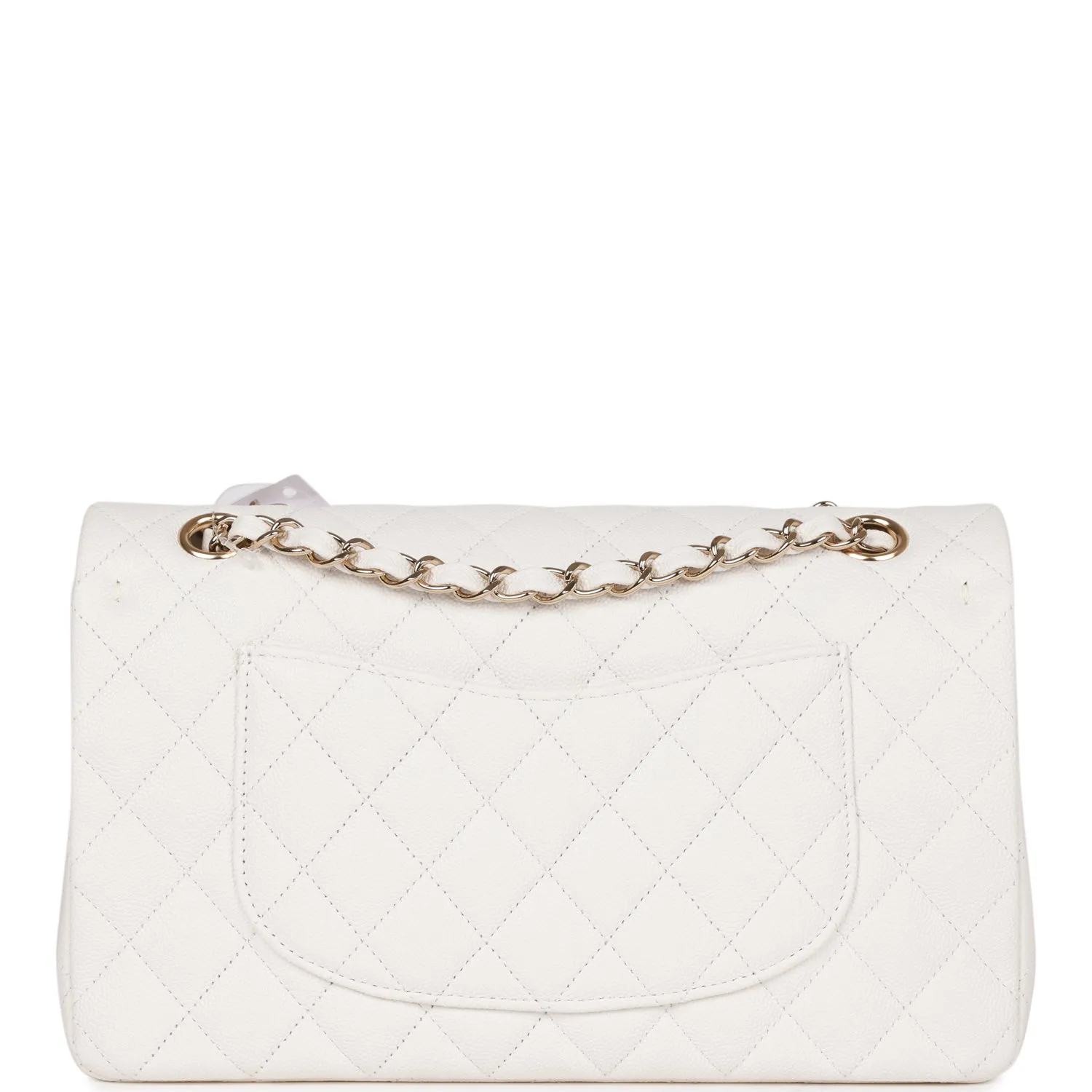 Medium Classic Double Flap Bag White Caviar Light Gold Hardware