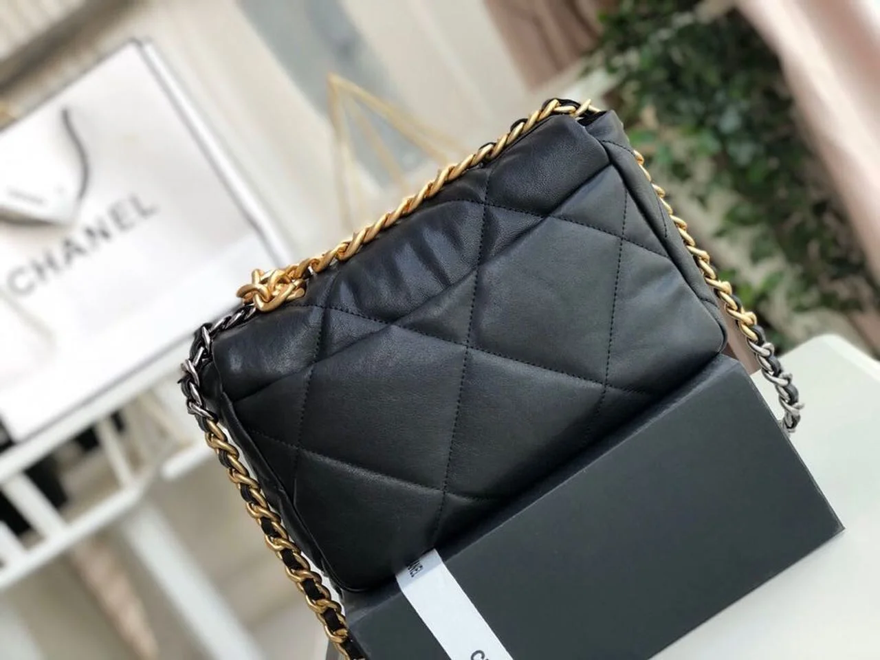 Chanel 19 HandBag Black For Women 10.1in/26cm AS1160