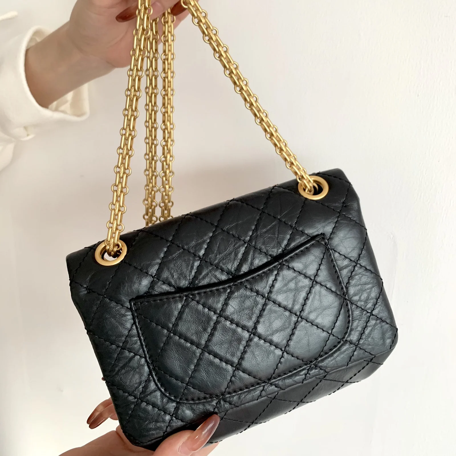 Chanel Mini 2.55 Handbag Black For Women Gold Toned Hardware 7.8in/20cm AS0874 Y04634 94305