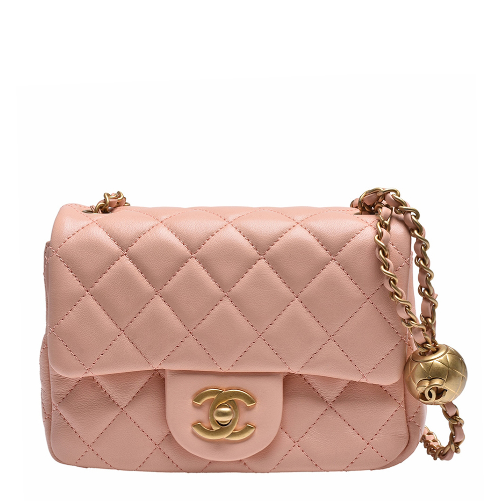 Lambskin Quilted CC Pearl Crush Mini Flap Pink