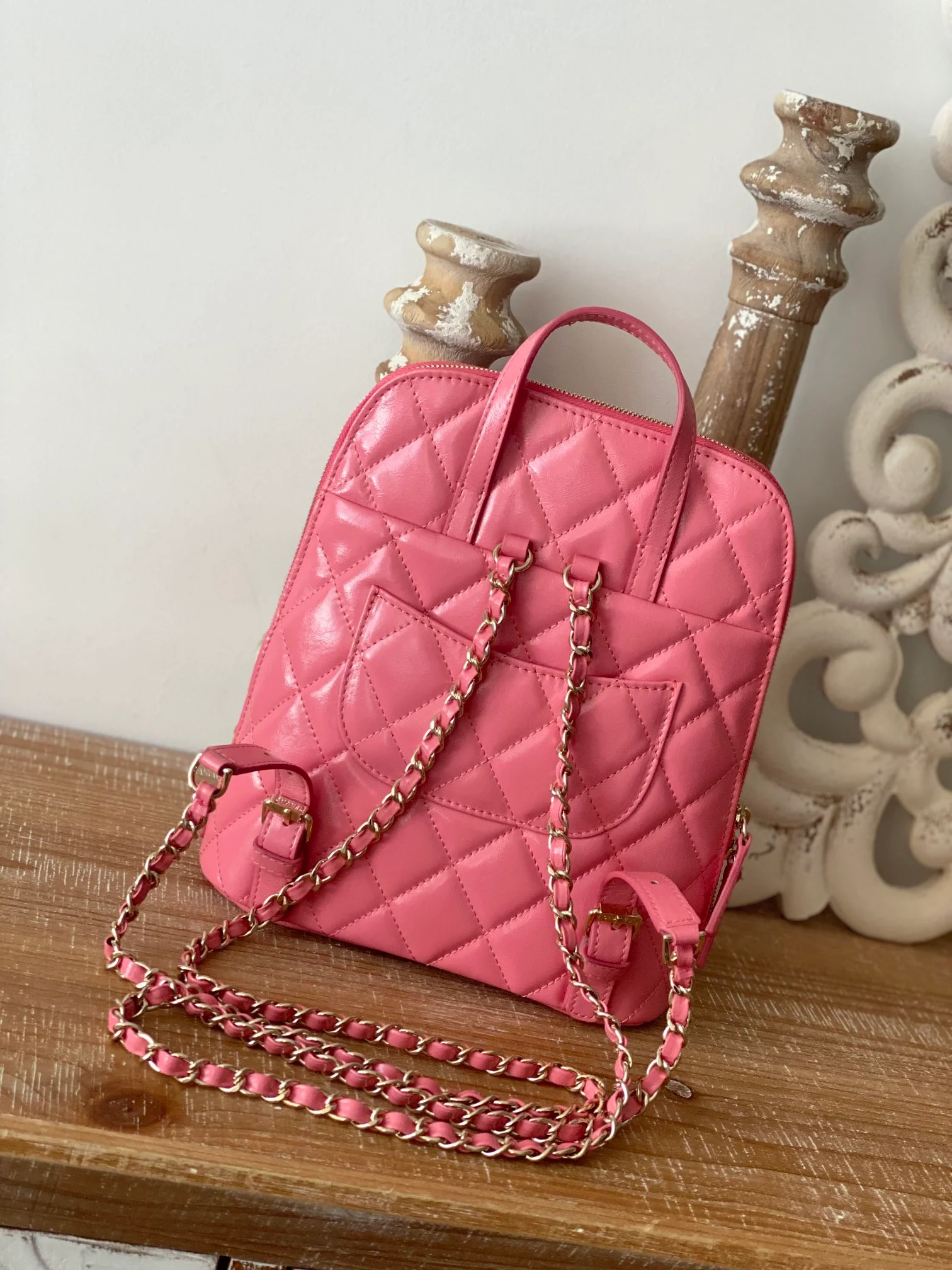 Chanel Rucksack Backpack Pink Bag For Women 21cm/8in