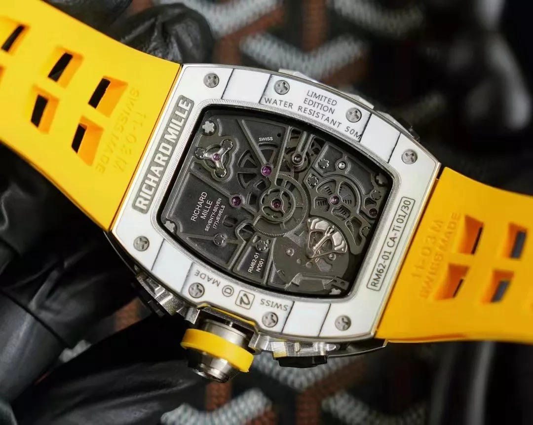 RM 62-01 Tourbillon Vibrating Alarm ACJ White Bezel Yellow Rubber Strap RM62-01
