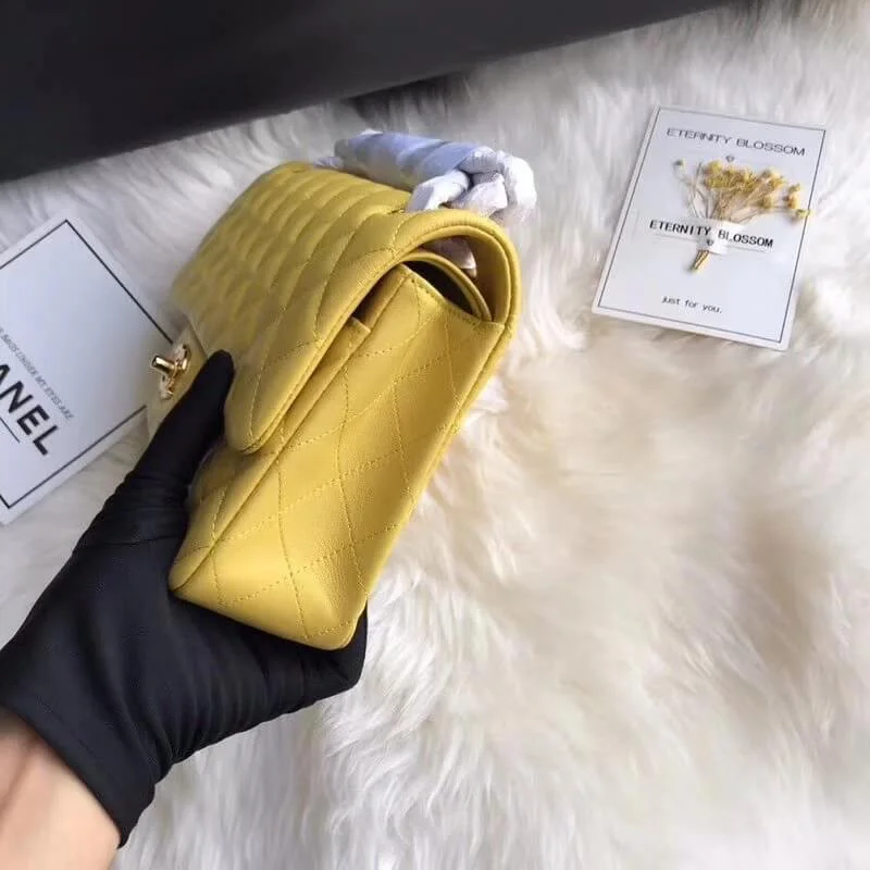 Chanel 1112 Yellow Medium Size 2.55 Lambskin Leather Flap Bag