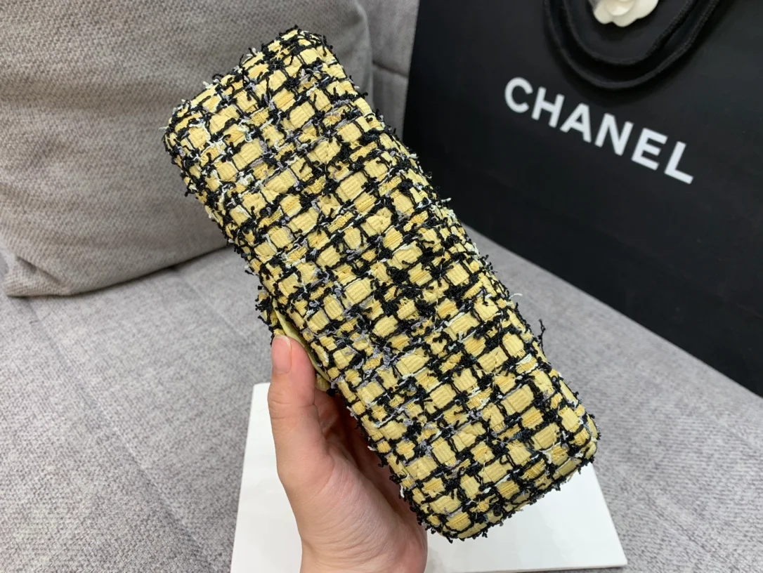 Chanel Mini Yellow Tweed Flap Bag For Women 20cm/7.5in