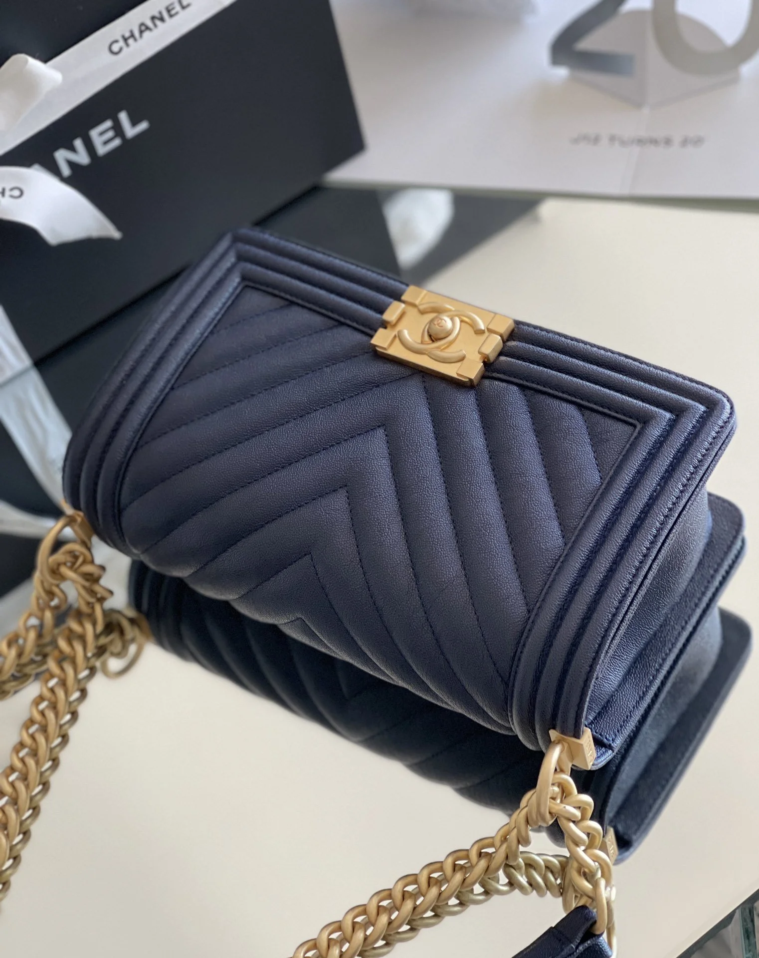 Chanel Medium Boy Handbag Dark Blue For Women 9.8in/25cm A67086