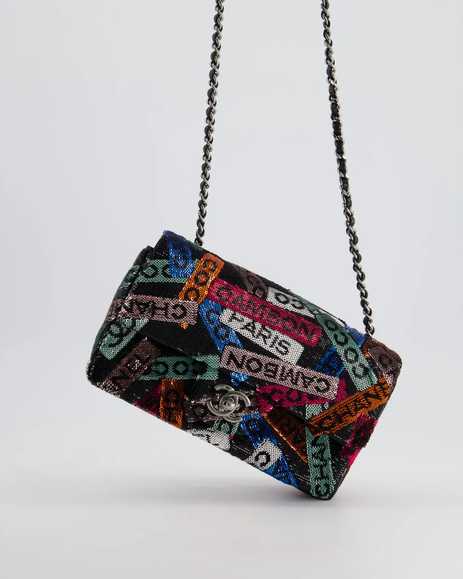 Cruise 2024 Black Sequins Mini Rectangular Single Flap Bag