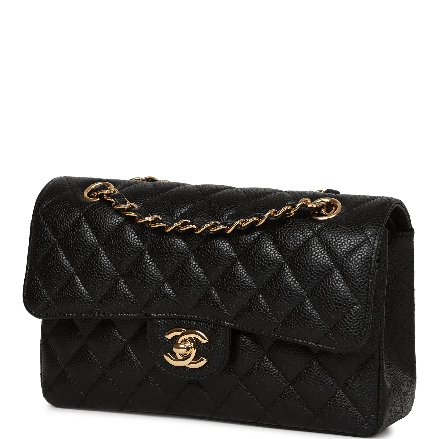 Small Classic Double Flap Bag Black Caviar Gold Hardware