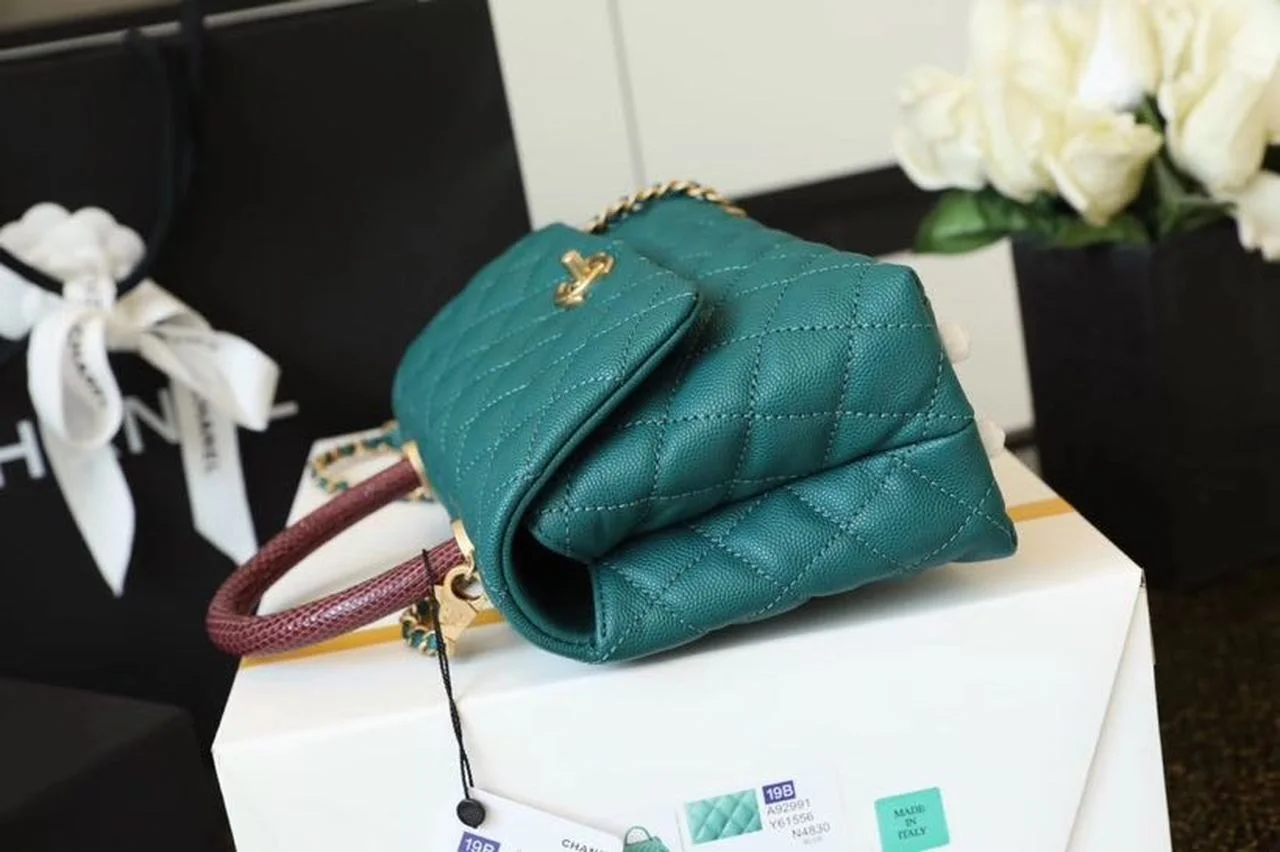 Chanel Medium Flap Bag With Top Handle Teal For Women, Womens Handbags, Shoulder And Crossbody Bags 9in/23cm A92990