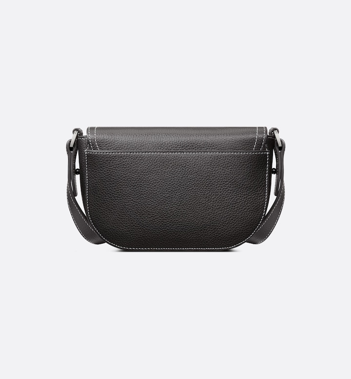 Mini Saddle Messenger Bag with Flap Black Grained Calfskin