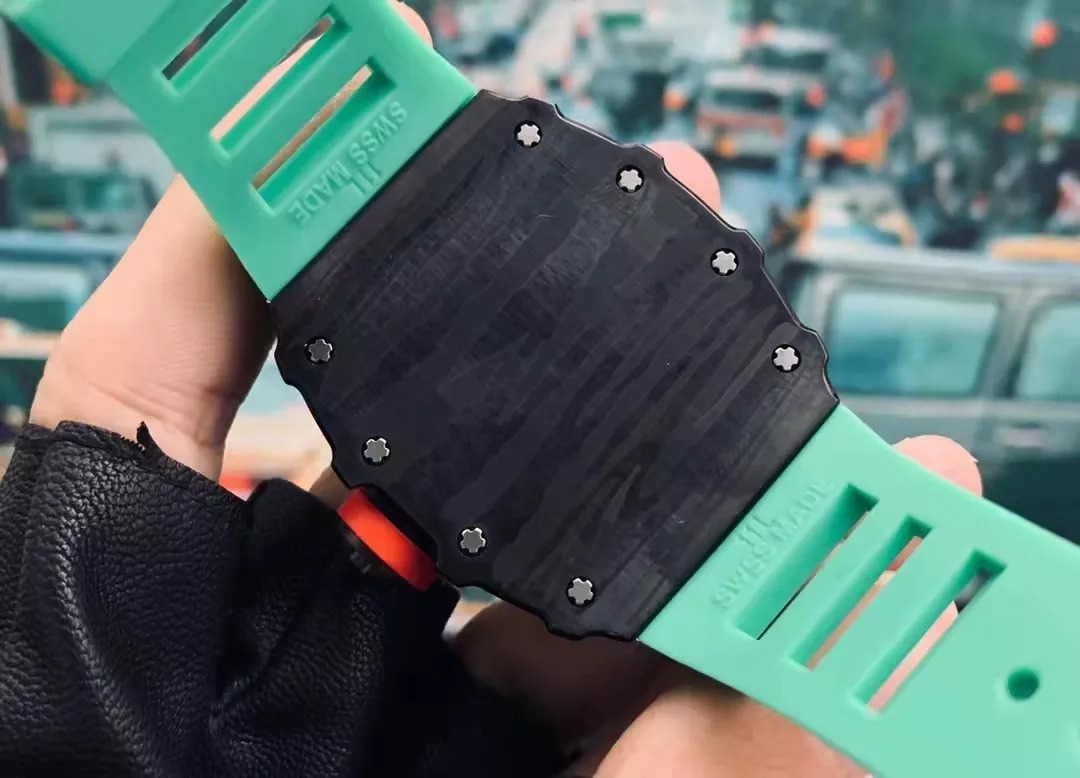 RM 35-01 Black Bezel Red Markers Green Rubber Strap RUML3