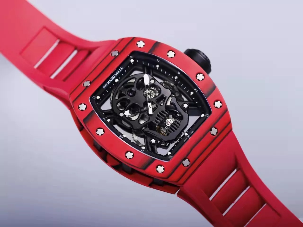 RM 52-01 Skull Black Dial Red Bezel Red Rubber Strap JB Tourbillon
