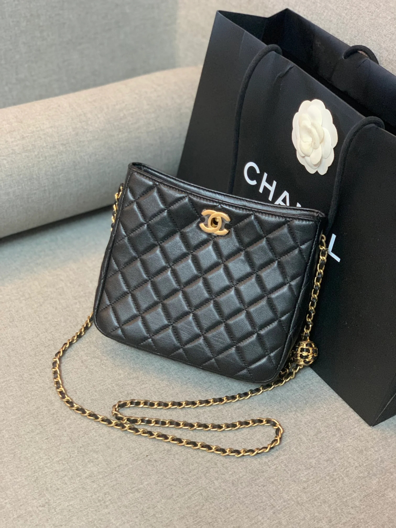 Chanel Hobo Handbag Black Bag For Women 16cm/6in
