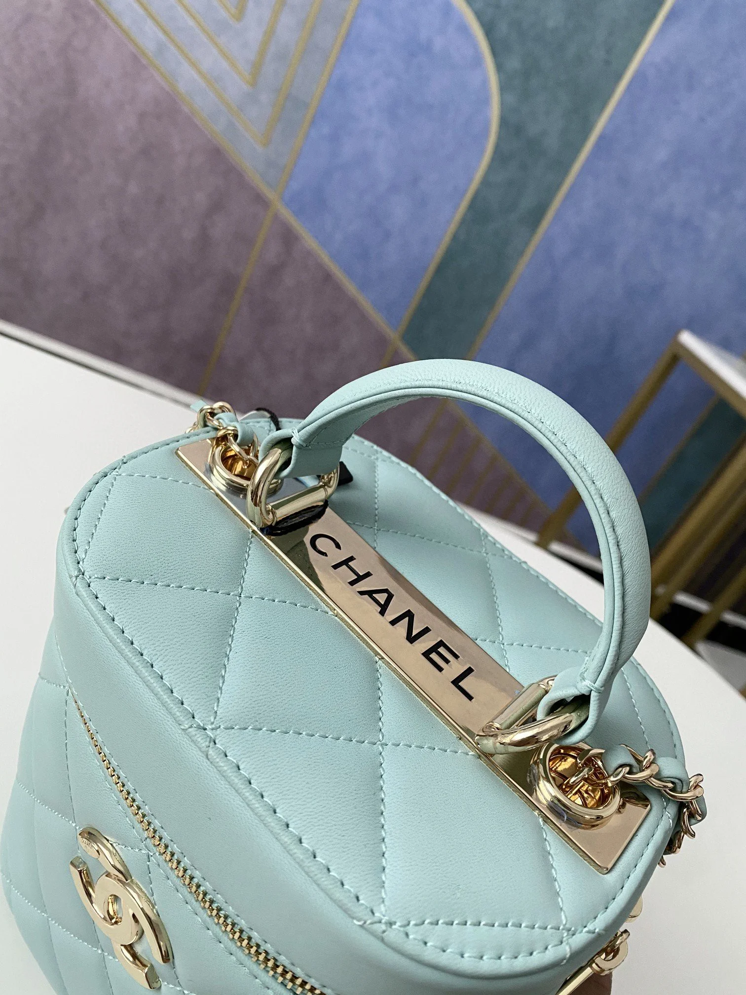 Chanel Vanity Case Gold Hardware Light Green For Women, Women’s Handbags, Shoulder Bags 9.4in/24cm