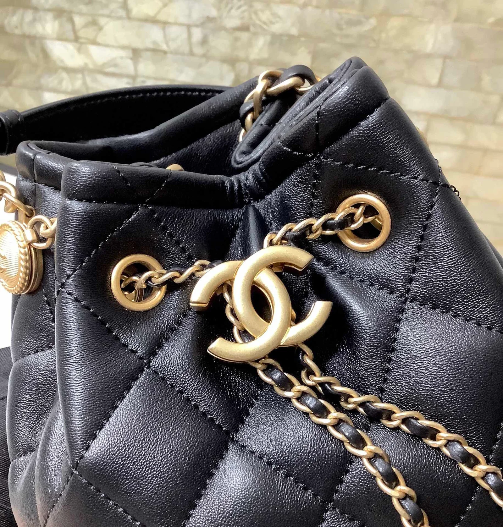 Chanel Classic Bucket Bag Gold Toned Hardware Black For Women 7.8in/20cm