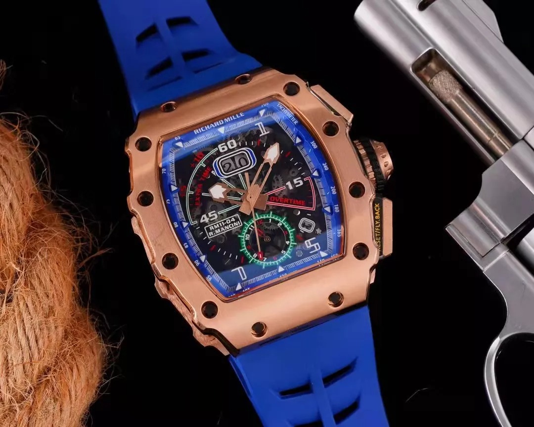 RM 11-03 Skeleton Blue Dial Rose Gold Bezel Blue Rubber Strap ZY 7750