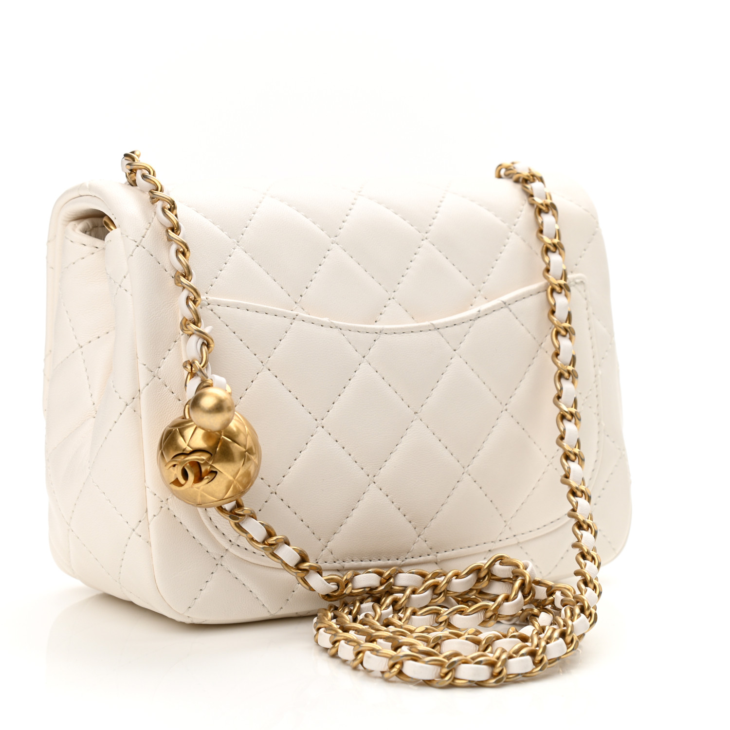 Lambskin Quilted CC Pearl Crush Mini Flap White