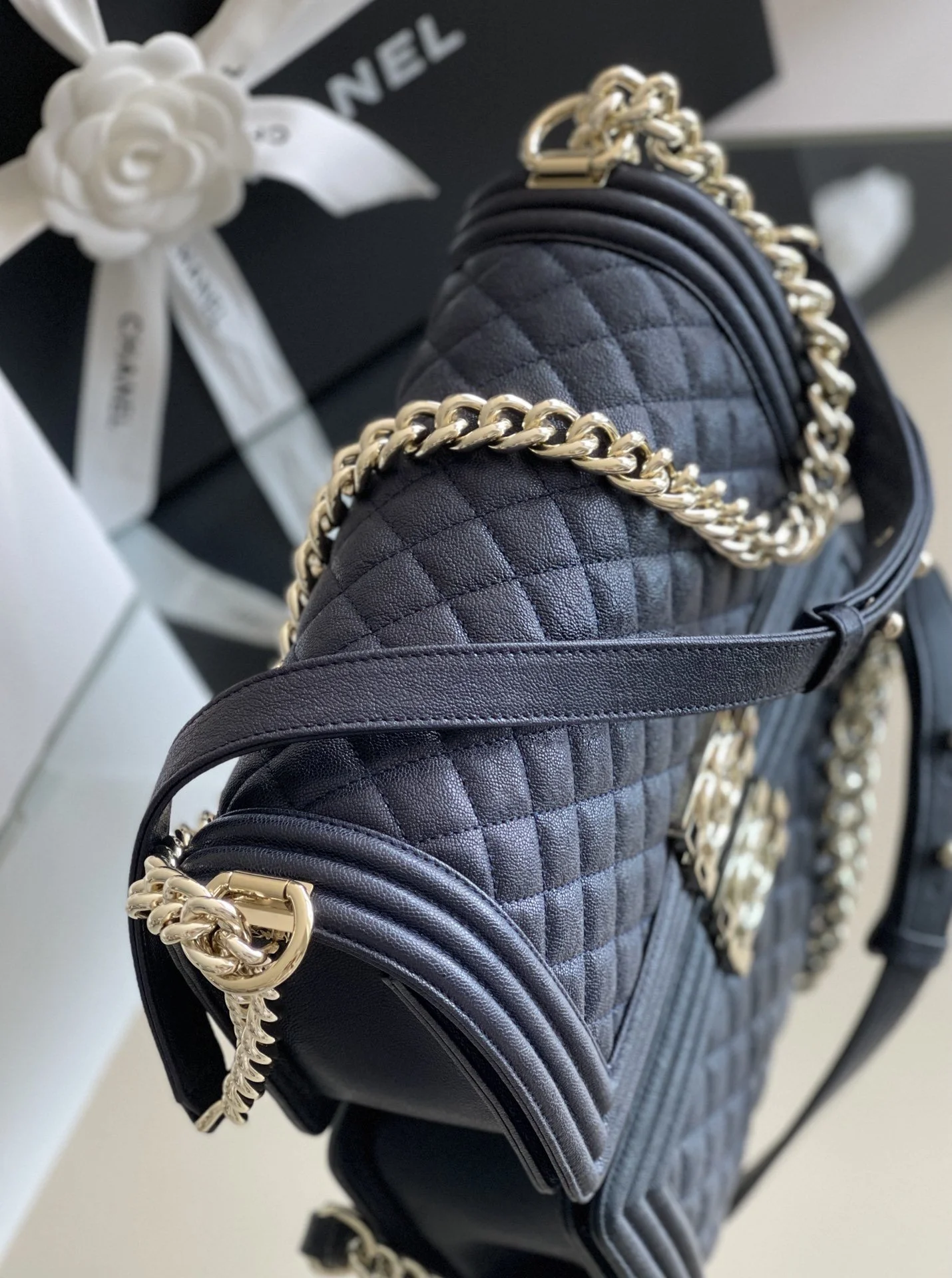 Chanel Medium Boy Handbag Dark Blue For Women 9.8in/25cm A67086