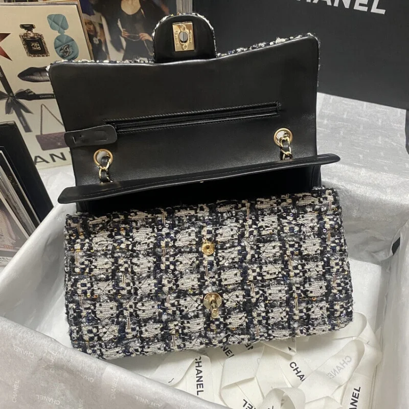 Chanel Class-Flap Bag In Black/Beige Glittered Tweed 1112