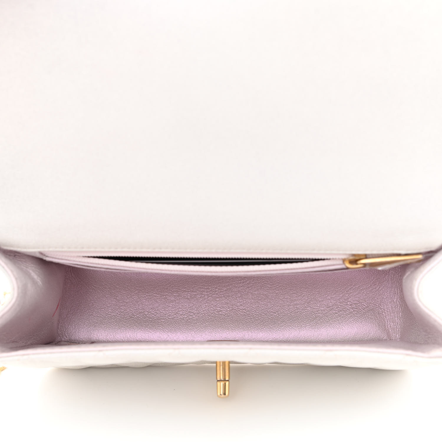 Iridescent Caviar Quilted Mini Top Handle Rectangular Flap White