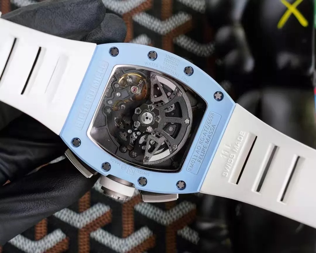 RM 11-03 Skeleton Dial Blue Bezel White Rubber Strap ZY 7750