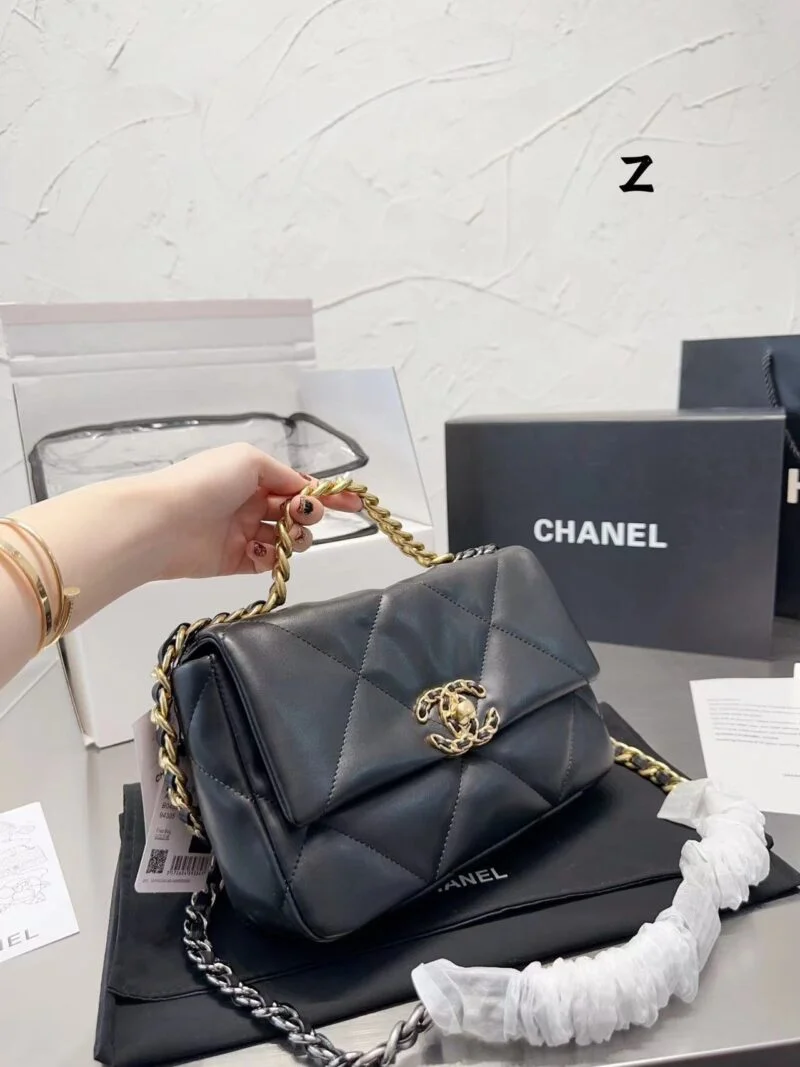 Chanel 19 Hand 2Way Chain Shoulder Bag As1160 Lamb Leather Black Used Women