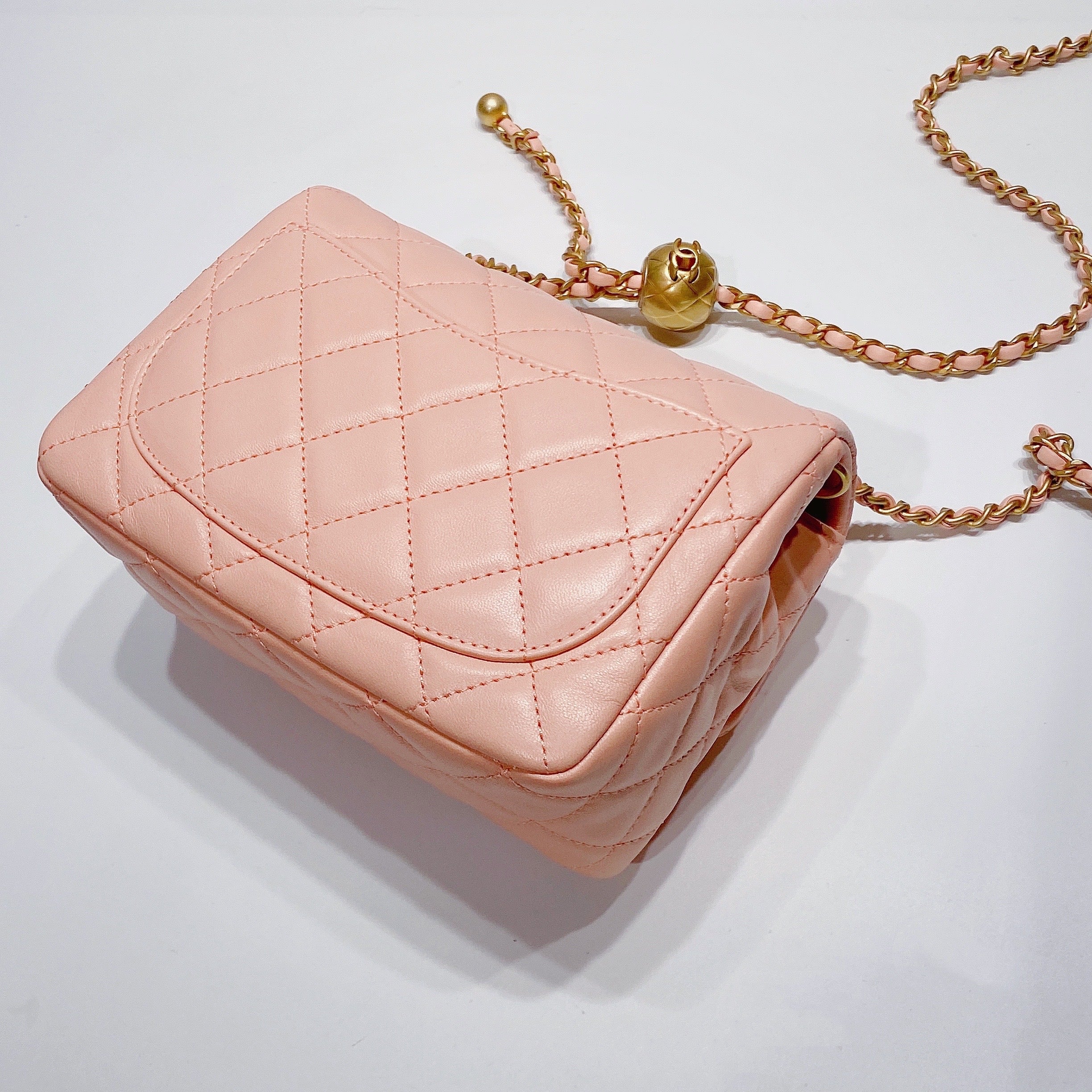 Lambskin Quilted CC Pearl Crush Mini Flap Pink