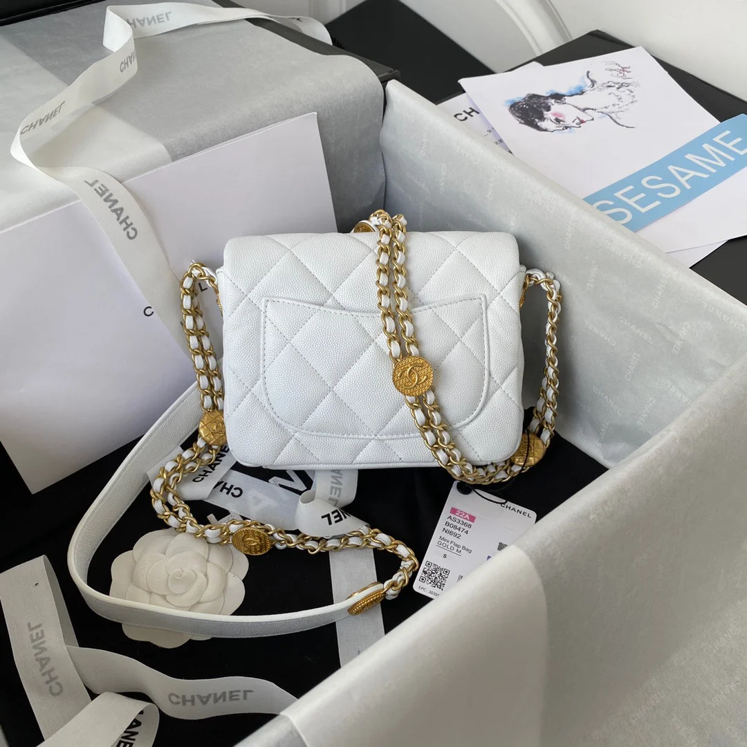 Chanel Mini Flap Bag With Top Handle Gold Hardware White For Women, Women’s Handbags, Shoulder Bags 7.9in/20cm AS2431