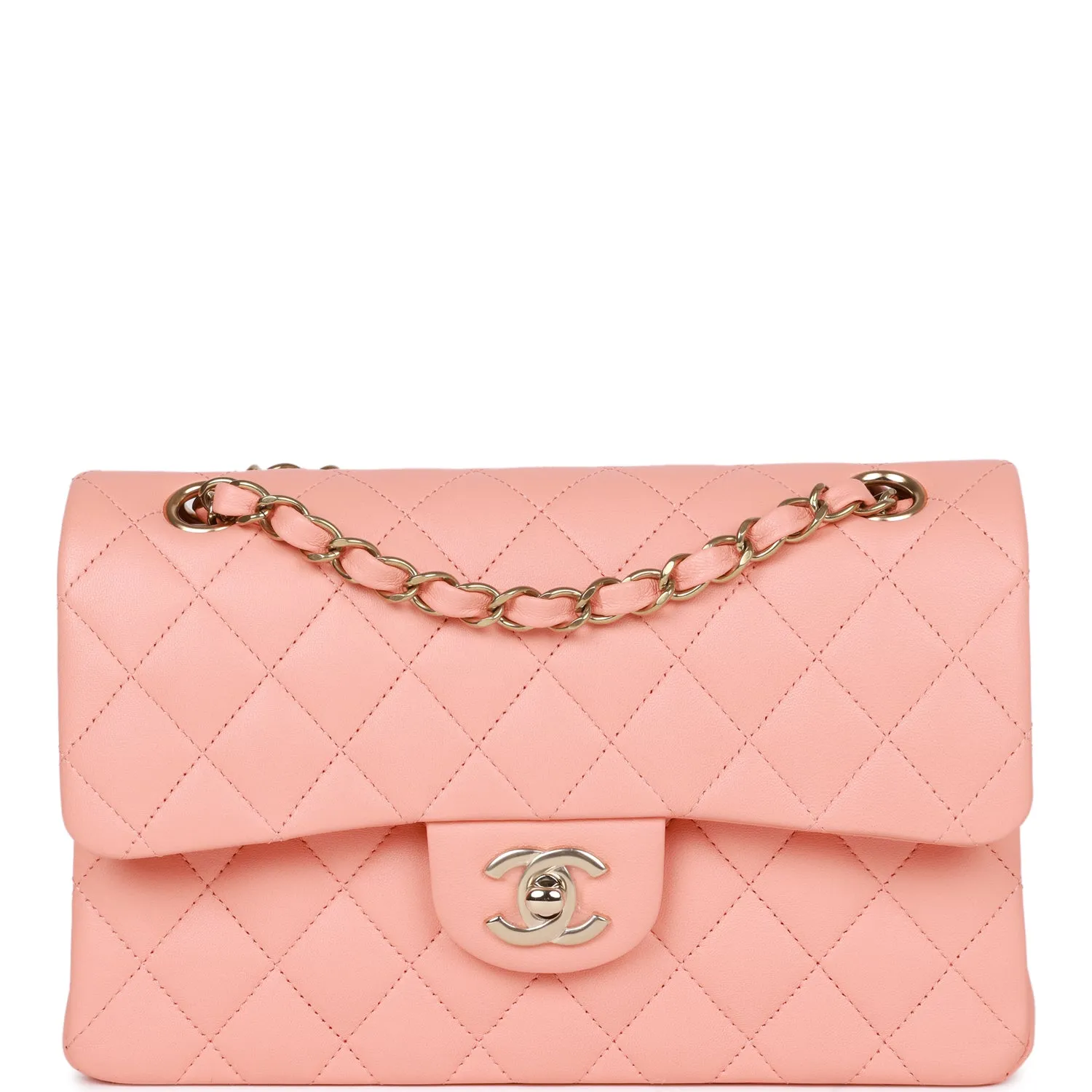 Small Classic Double Flap Pink Lambskin Light Gold Hardware