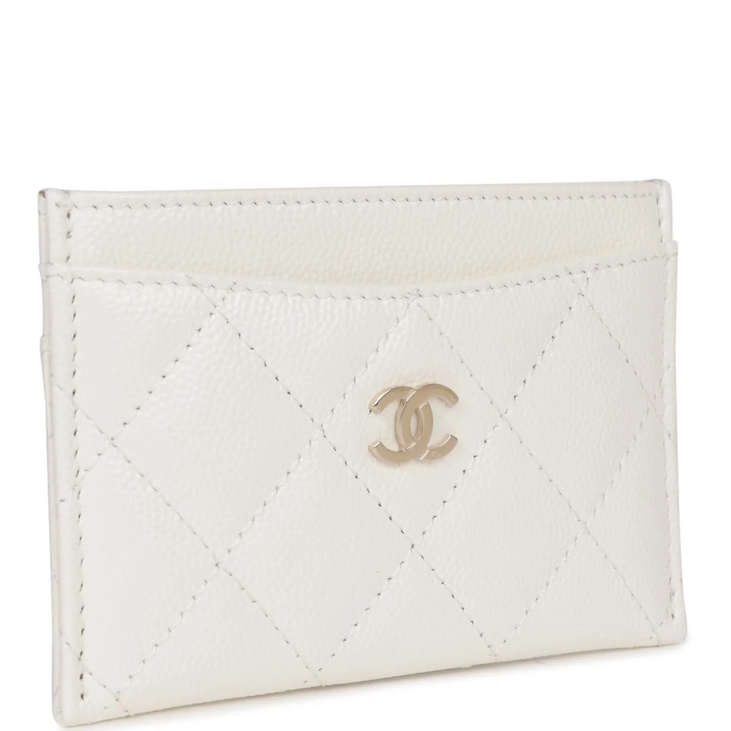Card Holder Wallet White Caviar Light Gold Hardware