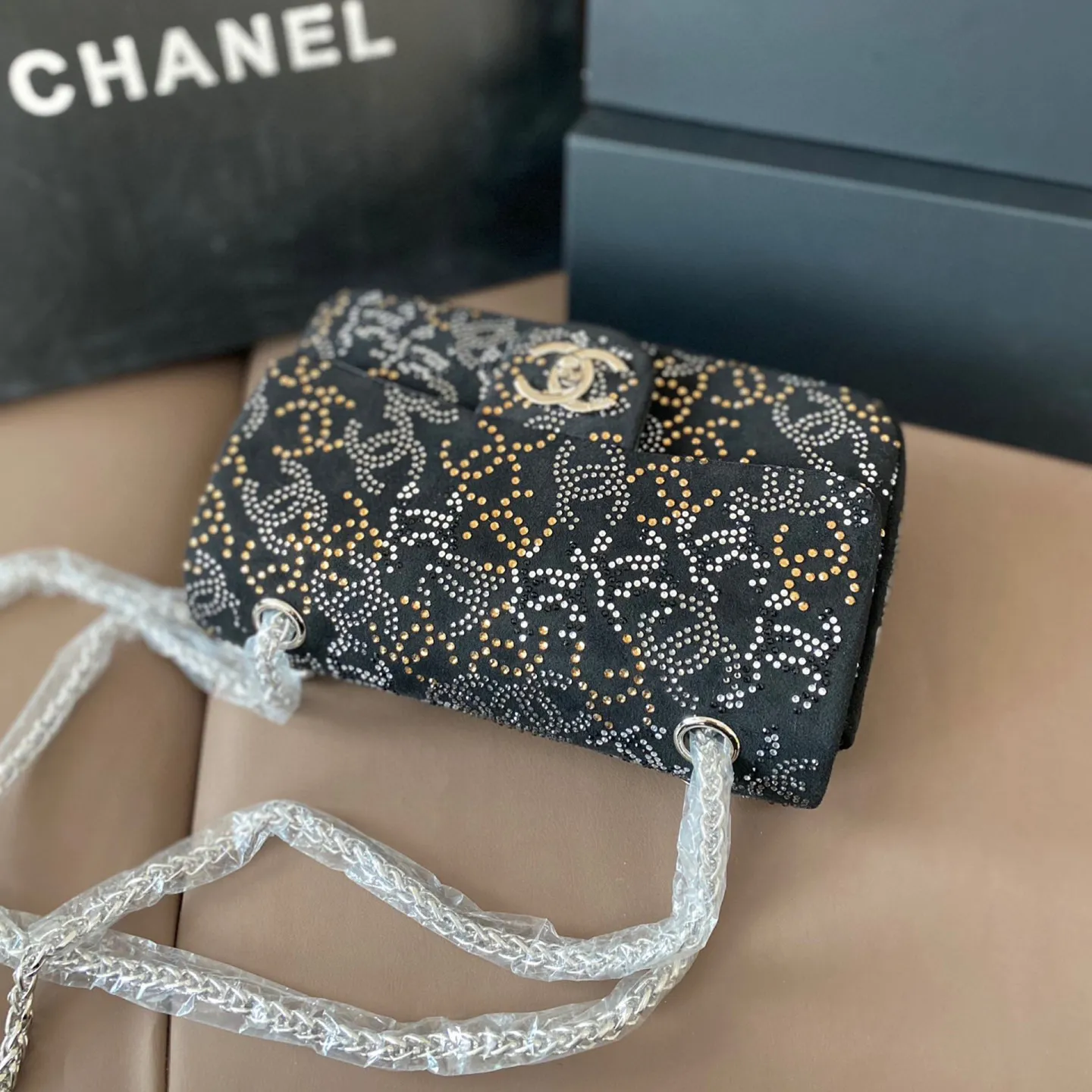 PARIS-SHANGHAI STUDDED CC FLAP BAG