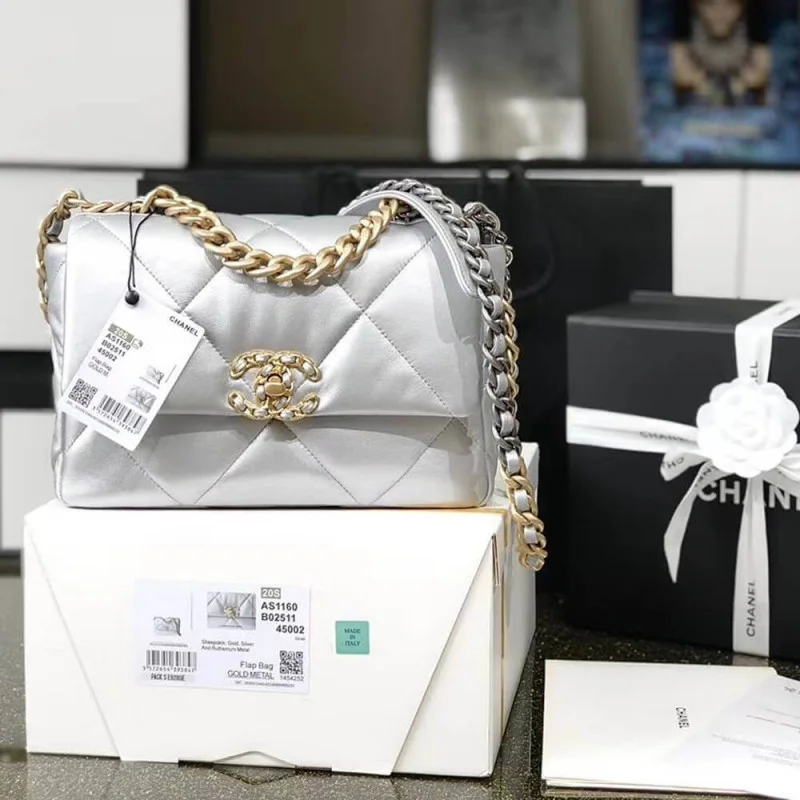 Chanel 19 Flap Bag As1160 Silver