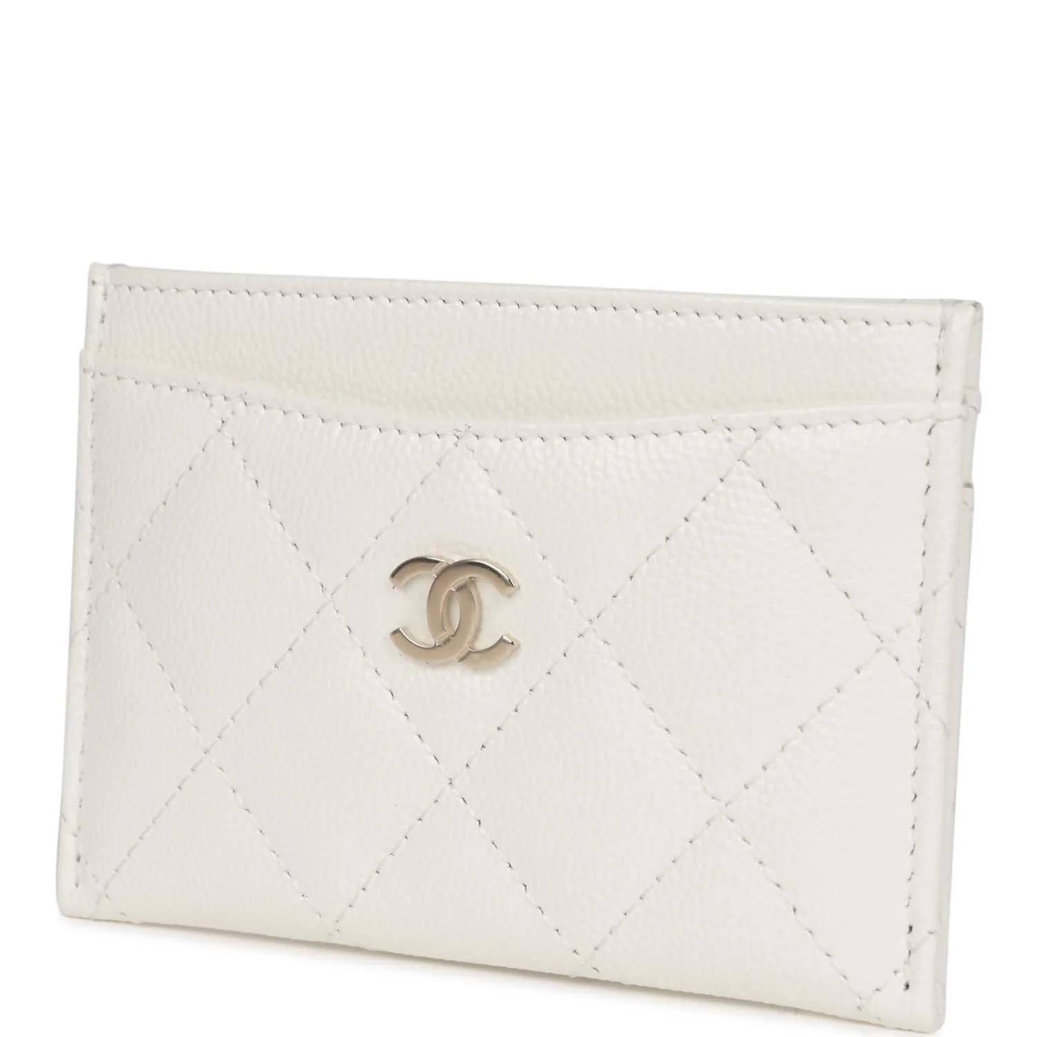 Card Holder Wallet White Caviar Light Gold Hardware
