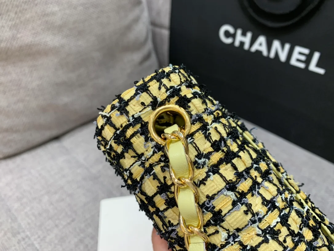 Chanel Mini Yellow Tweed Flap Bag For Women 20cm/7.5in